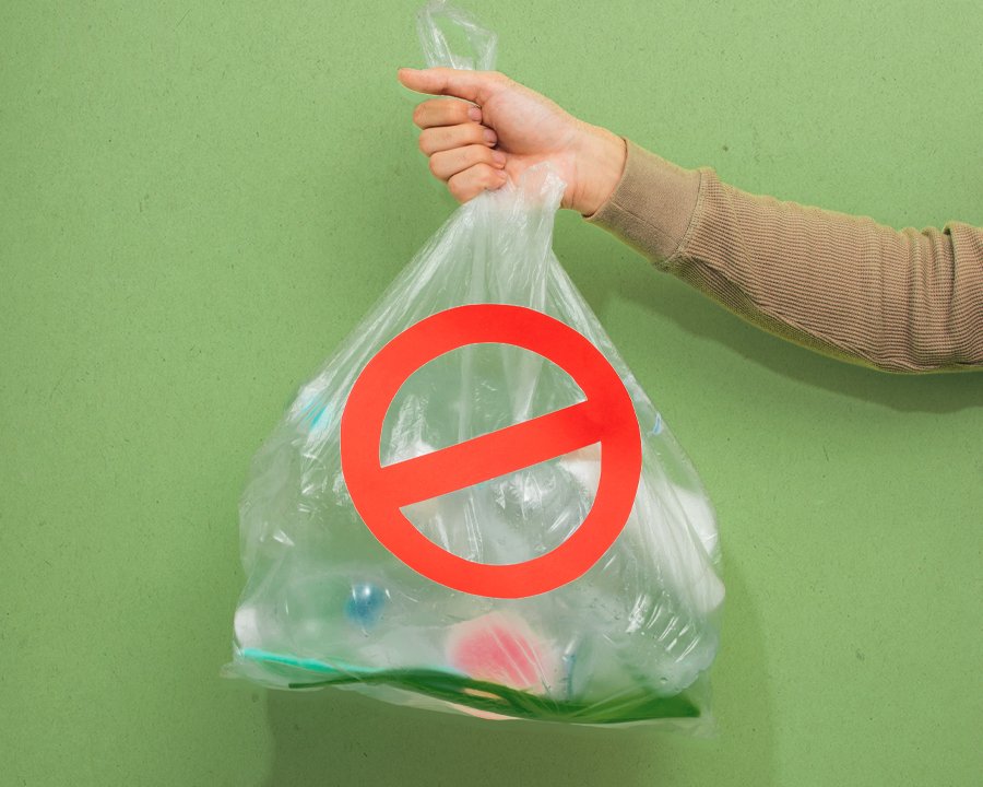 imagen con una bolsa de plástico y gráfico de prohibido